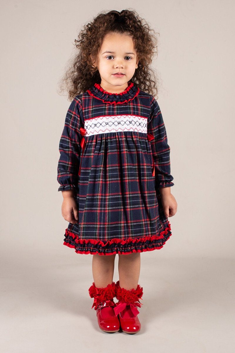 Beau Kid Baby Girl Smocked Tartan Dress - Navy Blue - ebebek - Black Friday