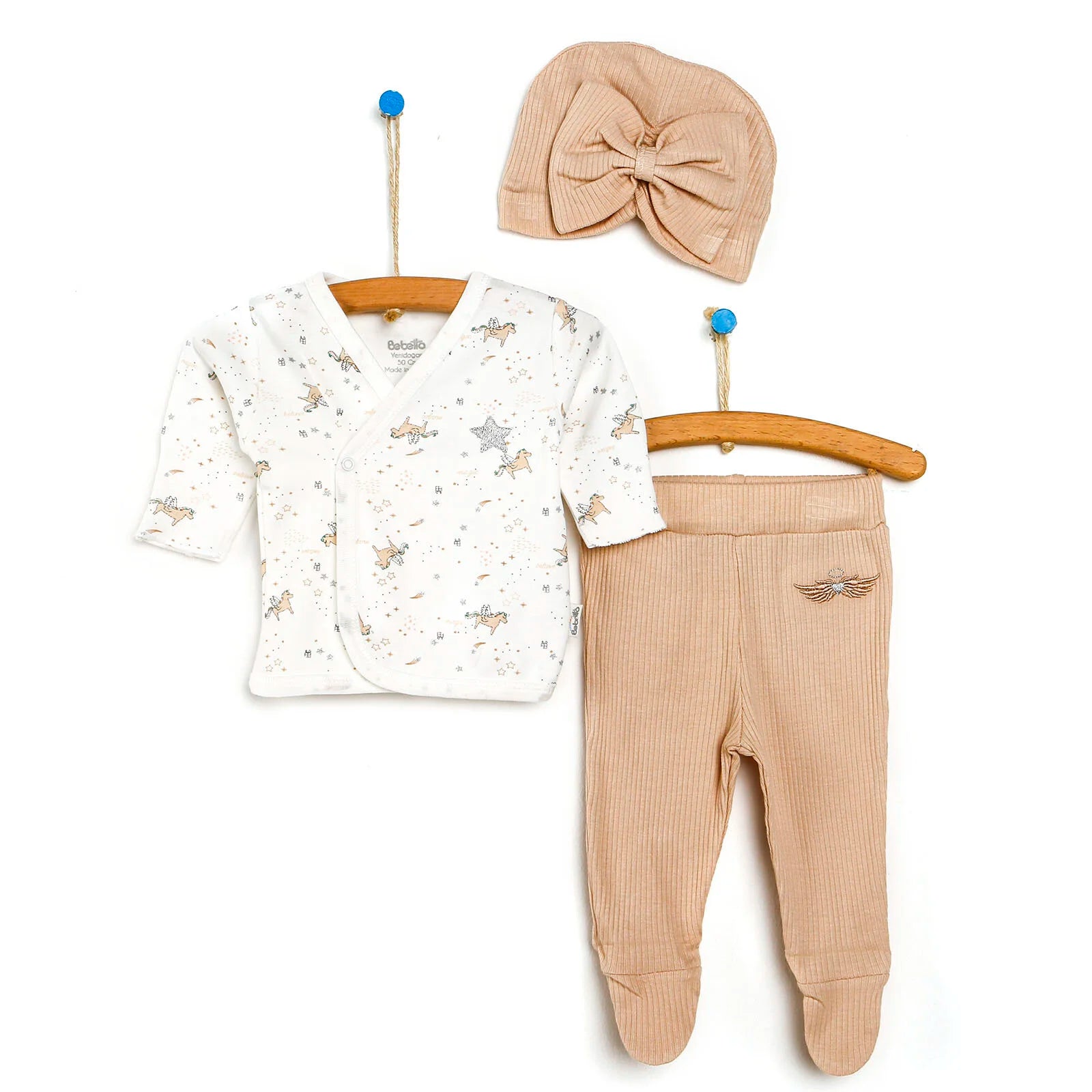 Bebetto Newborn Wrapover Top - Hat - Footed Bottom - Beige - ebebek - Black Friday