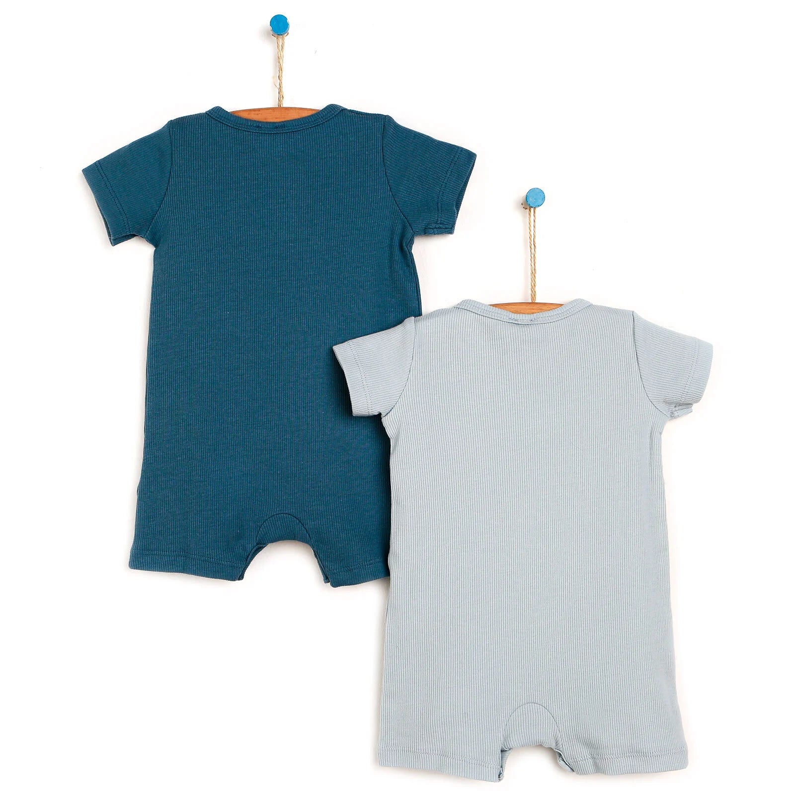 HelloBaby Basic 2 Piece Short Sleeve Short Overalls - Blue - ebebek - Black Friday