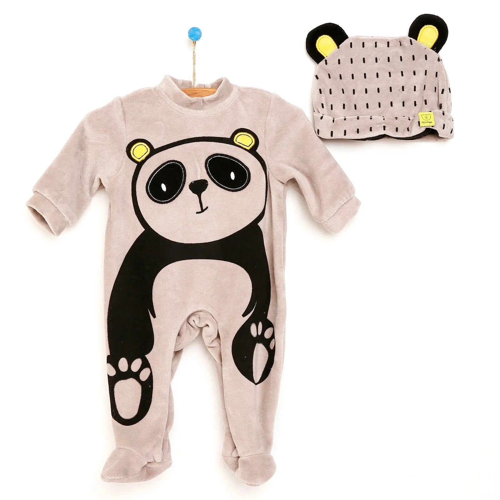 Cassiope Newborn Panda Velvet Jumpsuit - Grey - ebebek - Black Friday