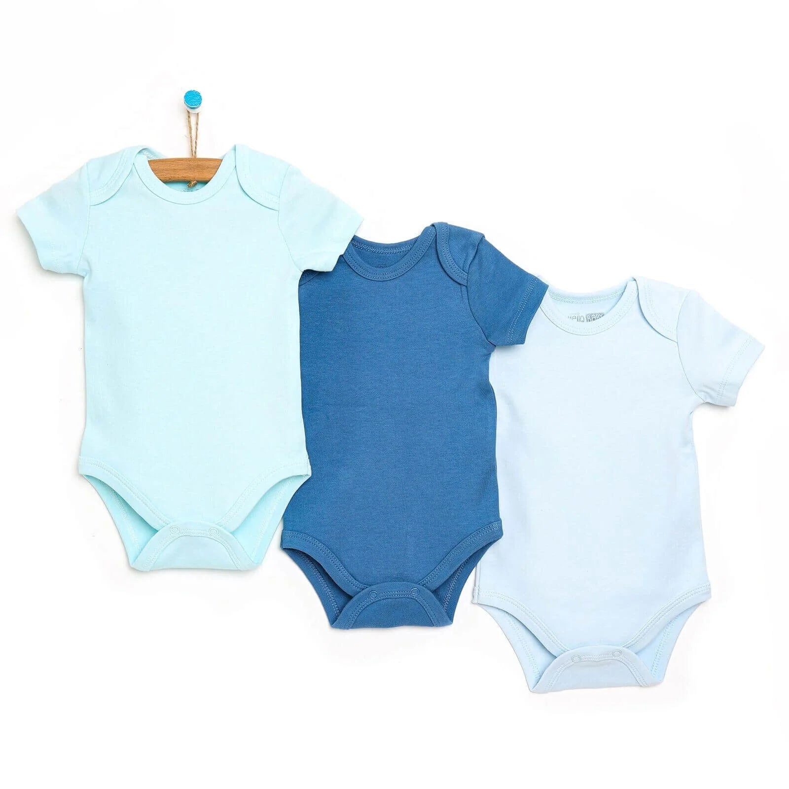 HelloBaby Short Sleeve Bodysuit 3pcs - Blue - ebebek - Black Friday