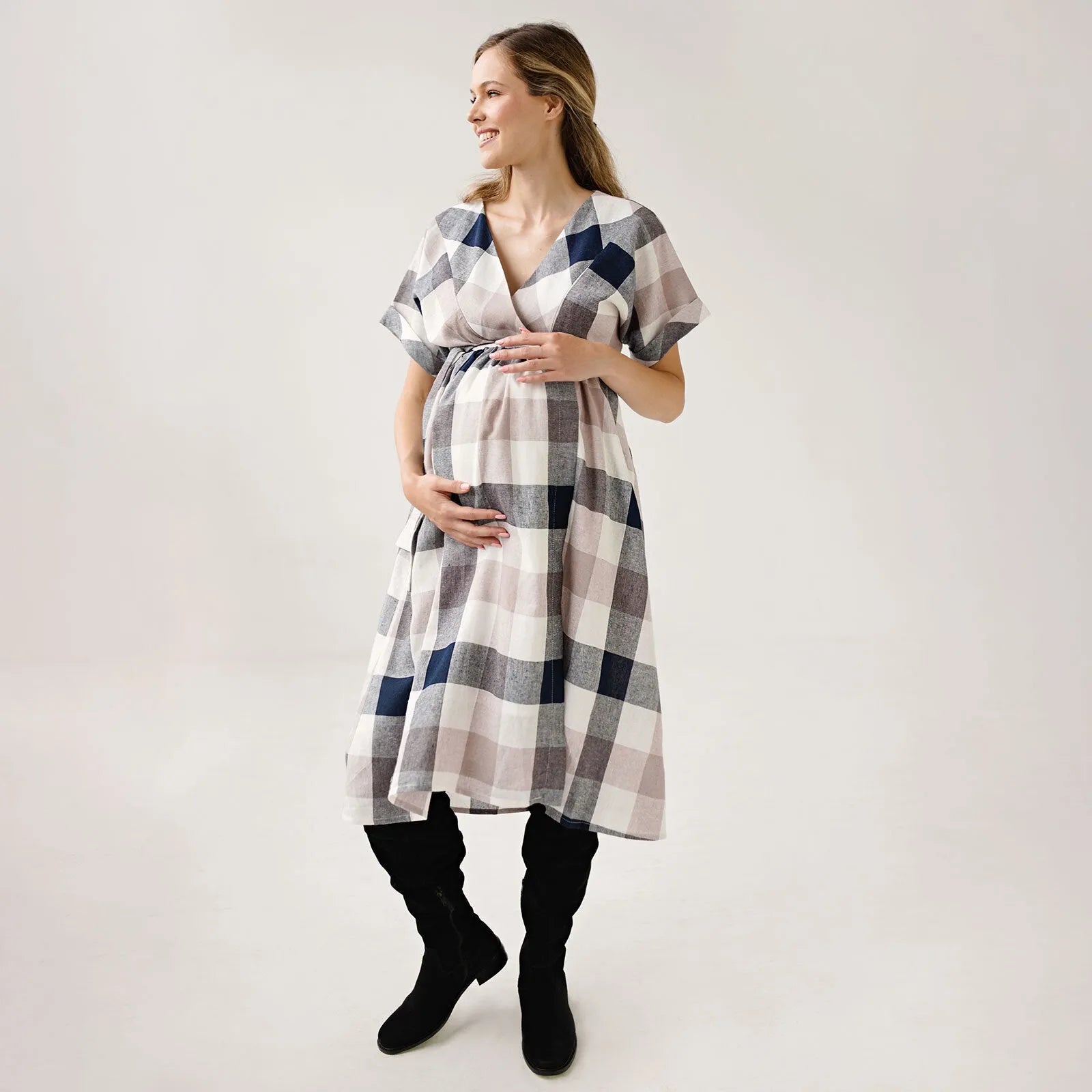 Bump&Milk Kira Breastfeeding Dress - White pink black checkered - ebebek - Black Friday