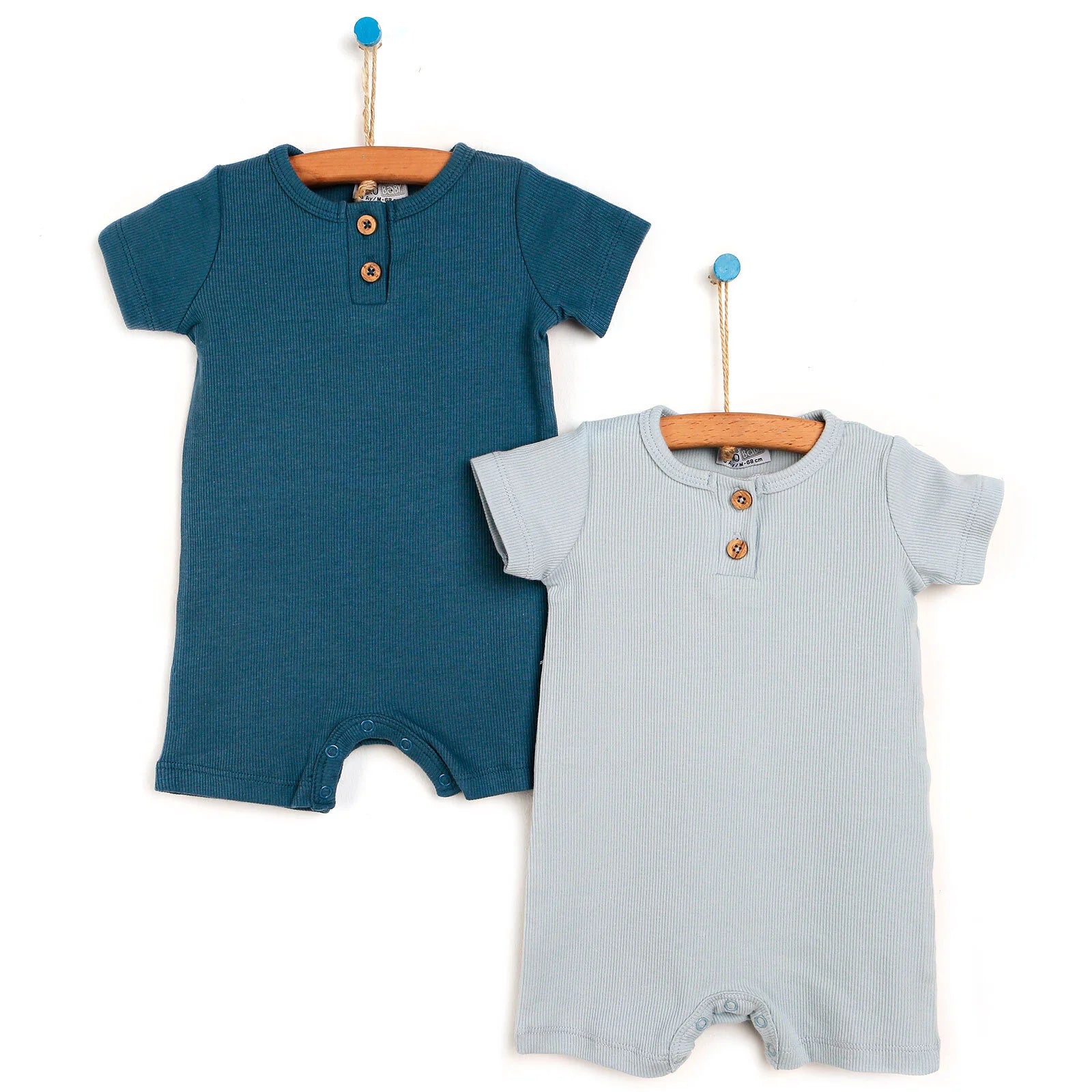 HelloBaby Basic 2 Piece Short Sleeve Short Overalls - Blue - ebebek - Black Friday