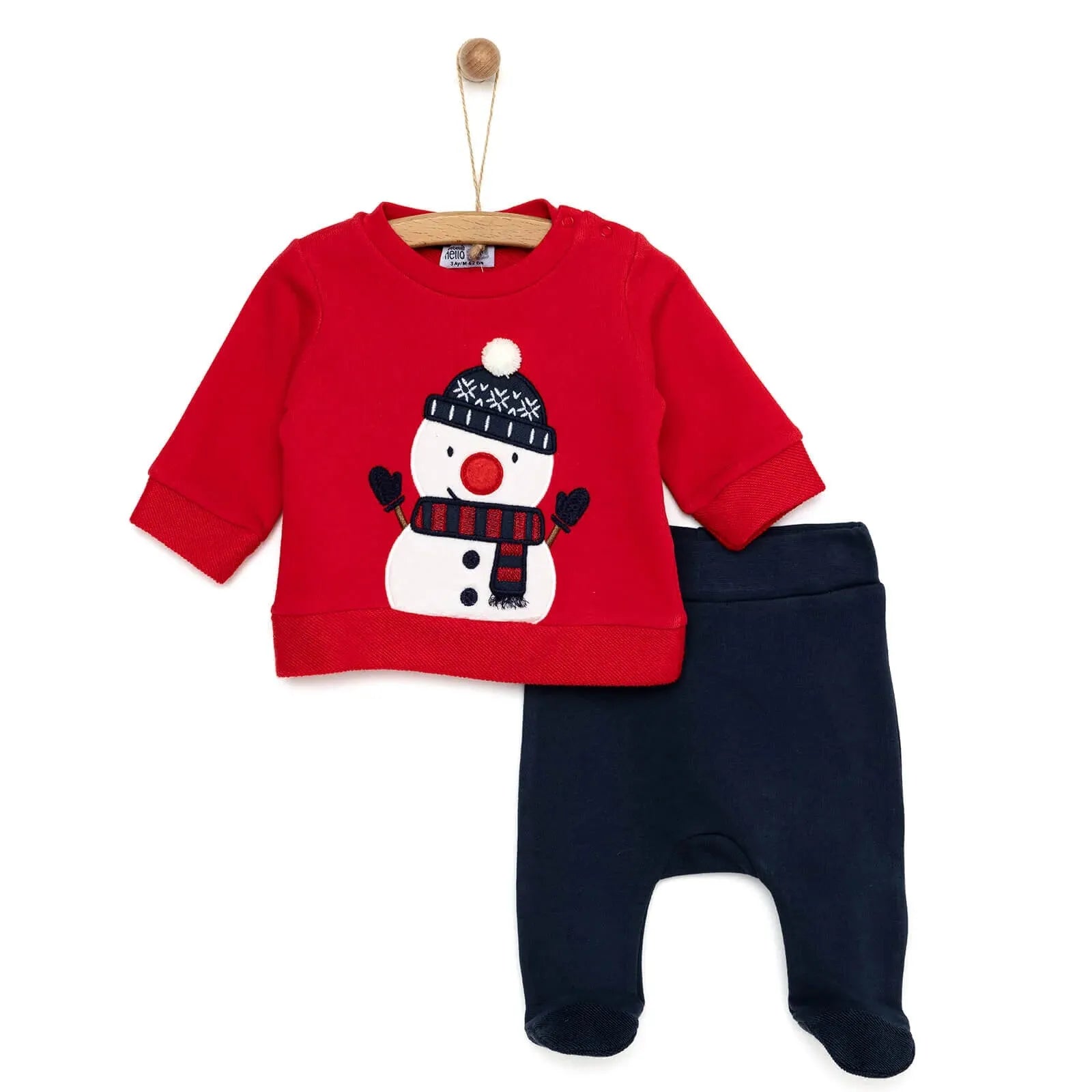HelloBaby Snowman Sweatshirt - Footed Bottom - Red - ebebek - Black Friday