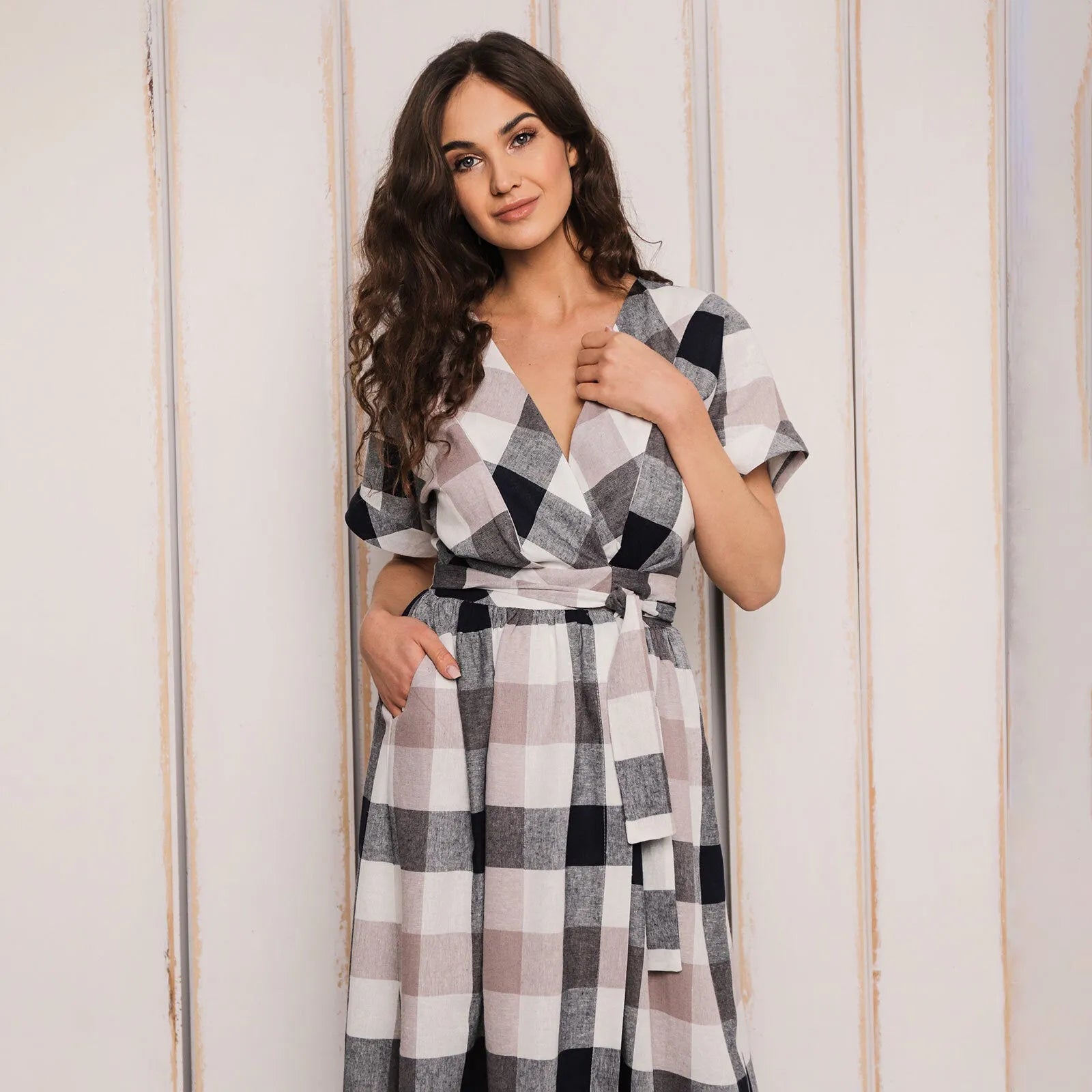 Bump&Milk Kira Breastfeeding Dress - White pink black checkered - ebebek - Black Friday