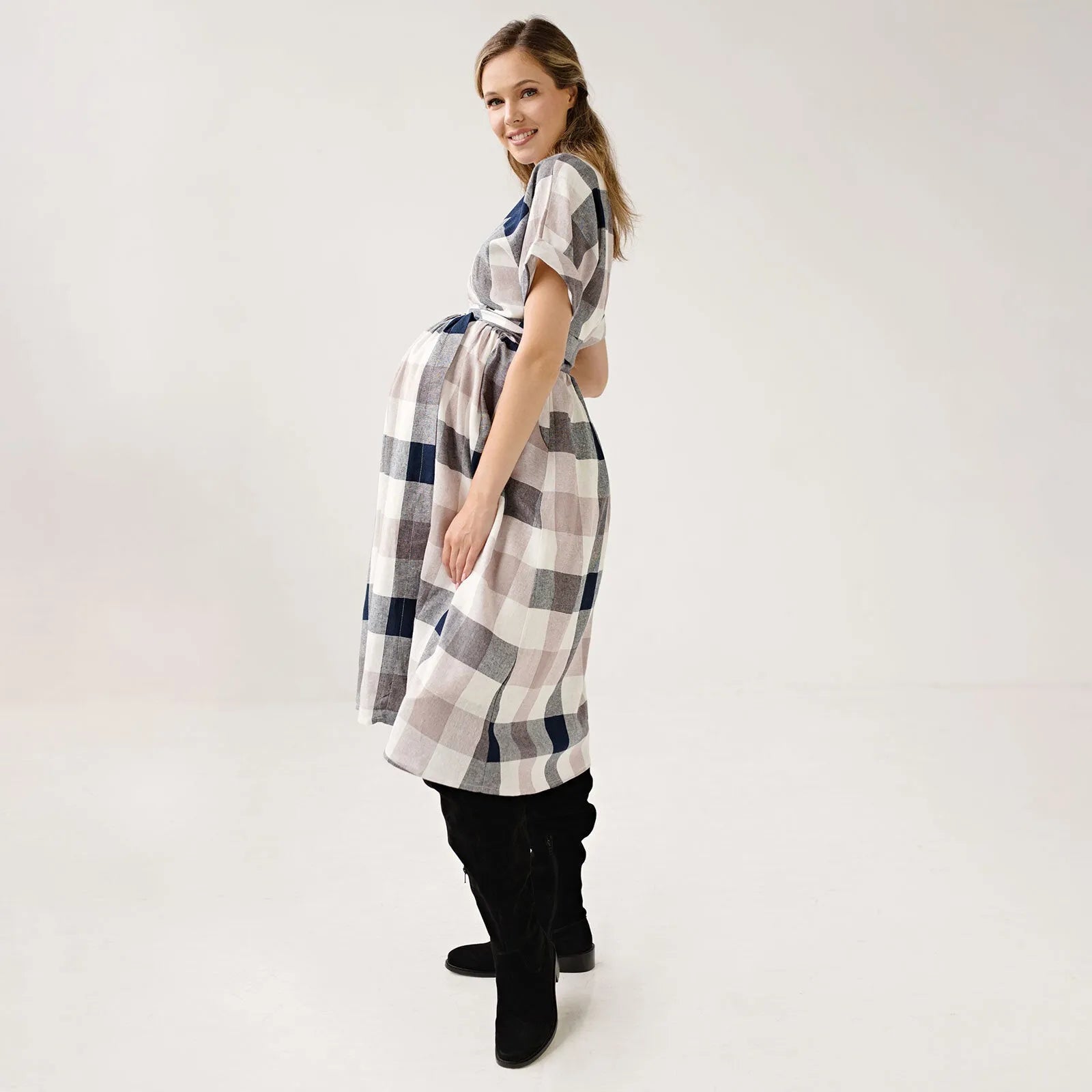 Bump&Milk Kira Breastfeeding Dress - White pink black checkered - ebebek - Black Friday