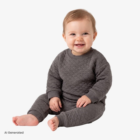 HelloBaby Quilted Baby Sweatshirt & Leggings Set (1-3 Months to 12 Months) - Anthracite Anthracite - ebebek