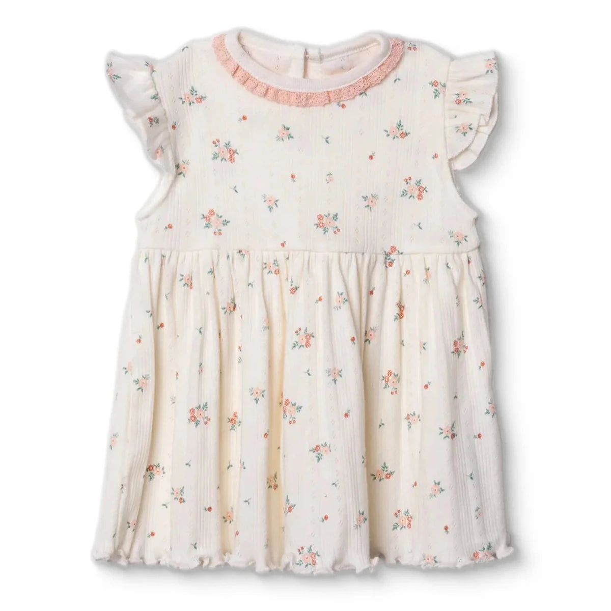 Bebetto Girls Dress Floral Print Snap Fastening Bloom Frill Neck Short Sleeve - Pink Pink - ebebek