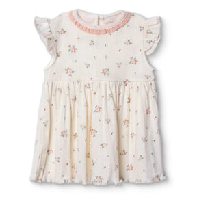Bebetto Girls Dress Floral Print Snap Fastening Bloom Frill Neck Short Sleeve - Pink Pink - ebebek