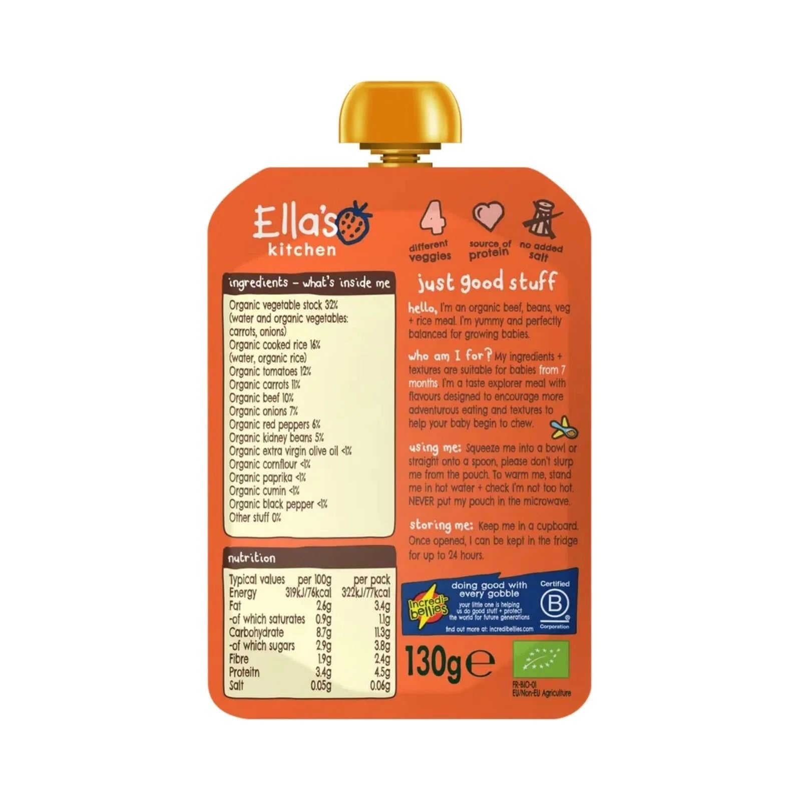 Ella's Kitchen Organic Chilli Con Carne Baby Food Pouch 7+ months 130g - ebebek - Black Friday