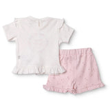 Bebetto Girls T-shirt & Shorts Set Floral Print Flower Garden Crew Neck Short Length Short Sleeve - Pink Pink - ebebek