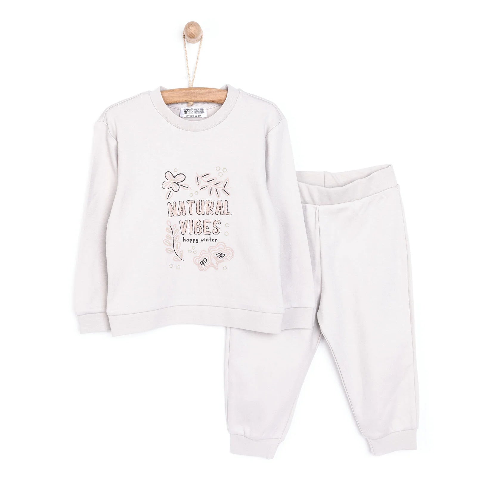 HelloBaby Basic Girl Leaf Printed Jogging Set - Beige - ebebek - Black Friday