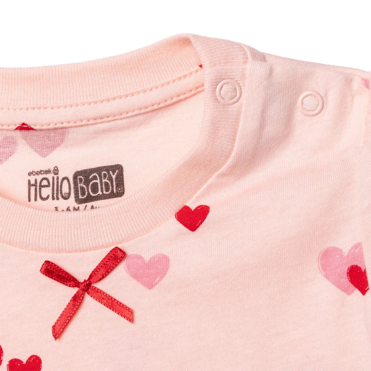 Baby Girl Short Sleeve Pyjamas Set Heart Print Snap Fastening Crew Neck - Pink Pink - ebebek