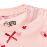 Baby Girl Short Sleeve Pyjamas Set Heart Print Snap Fastening Crew Neck - Pink Pink - ebebek