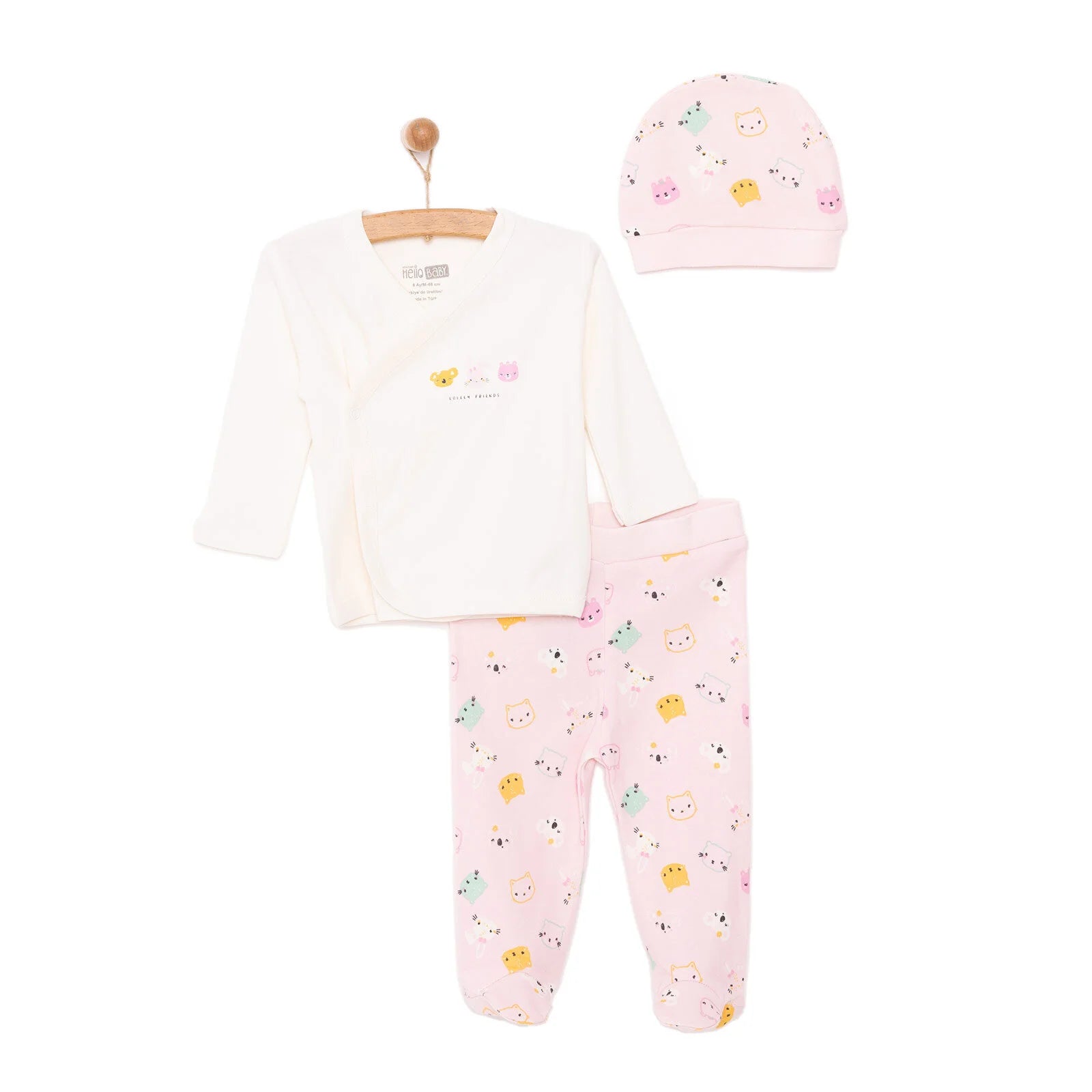 HelloBaby Newborn Baby Top - Hat - Footed Bottom - Ecru - ebebek - Black Friday