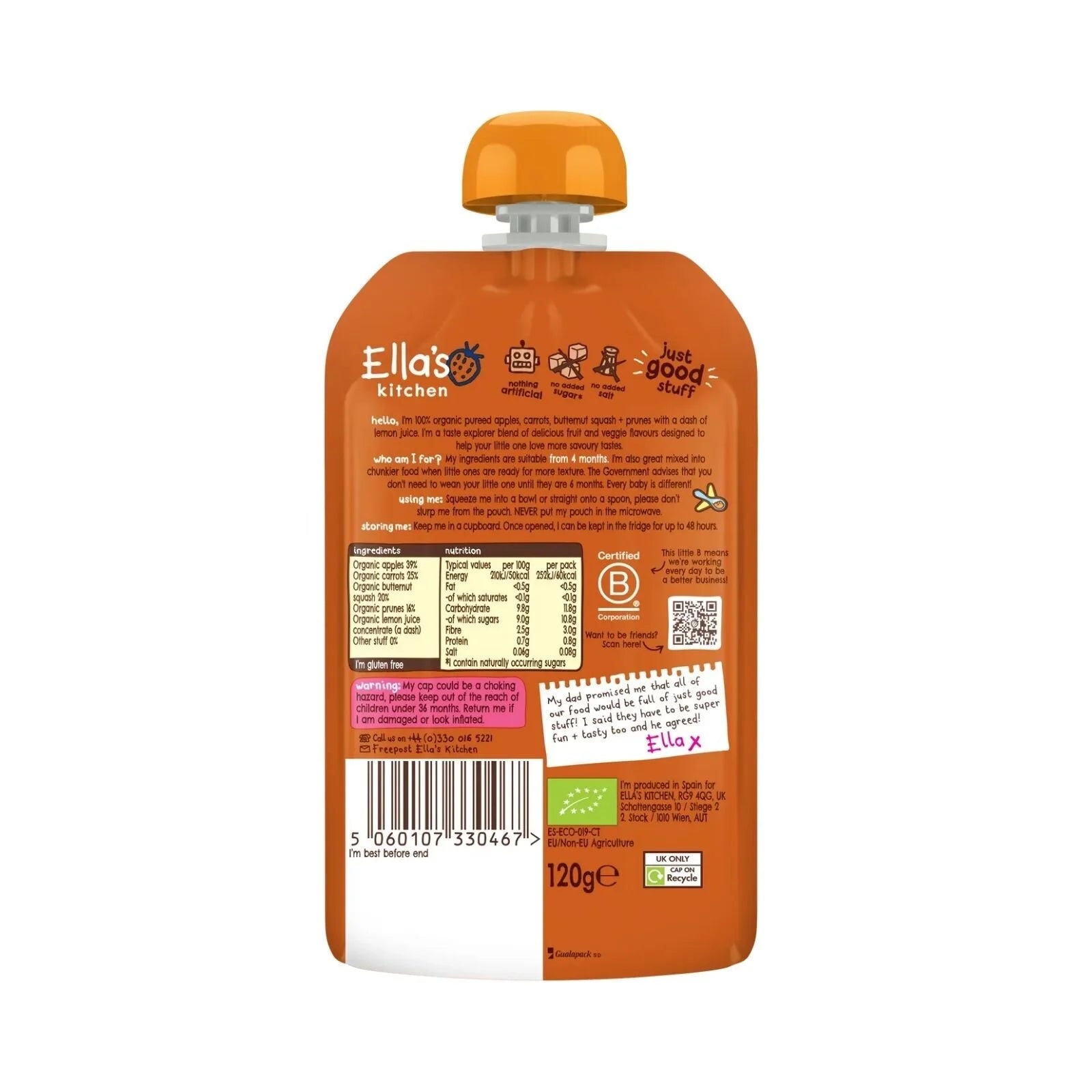 Ella's Kitchen Organic Squash Carrots Apples & Prunes Pouch 4+ months 120g - ebebek - Black Friday