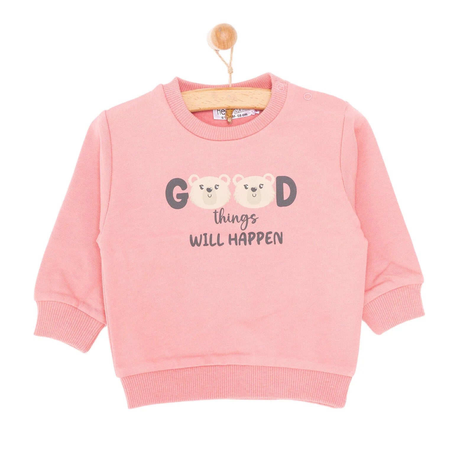 HelloBaby Basic Low Raised Teddy Bear Printed Sweatshirt - Light Rose - ebebek - Black Friday