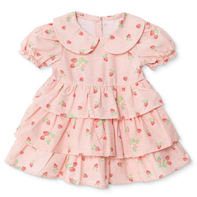 HelloBaby Girls Dress Cherry Print Buttoned Berry Belle Peter Pan Collar Short Sleeve - Pink Printed Pink Printed - ebebek