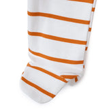 Baby Boy Footed Sleepsuit Striped Zip Fastening Crew Neck - Ecru Ecru - ebebek