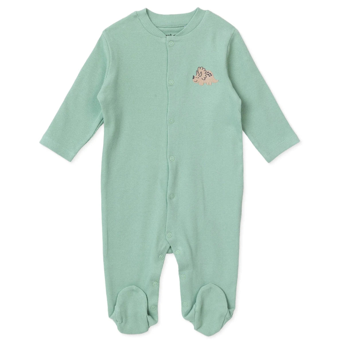 Baby Boy Footed Sleepsuit Dinosaur Print Snap Fastening Crew Neck - Green Printed Green Printed - ebebek