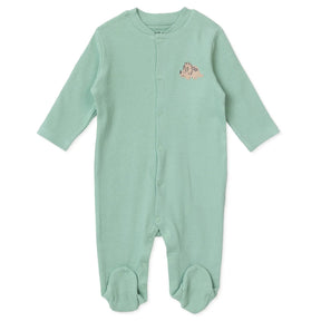 Baby Boy Footed Sleepsuit Dinosaur Print Snap Fastening Crew Neck - Green Printed Green Printed - ebebek