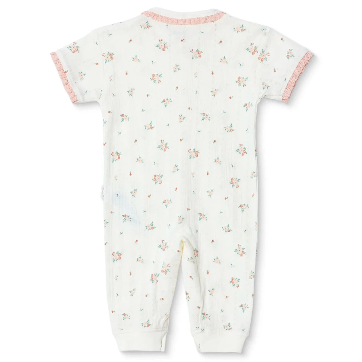 Bebetto Girls Footless Sleepsuit Floral Print Snap Fastening Bloom Frill Neck Full Length Short Slee - Pink Pink - ebebek
