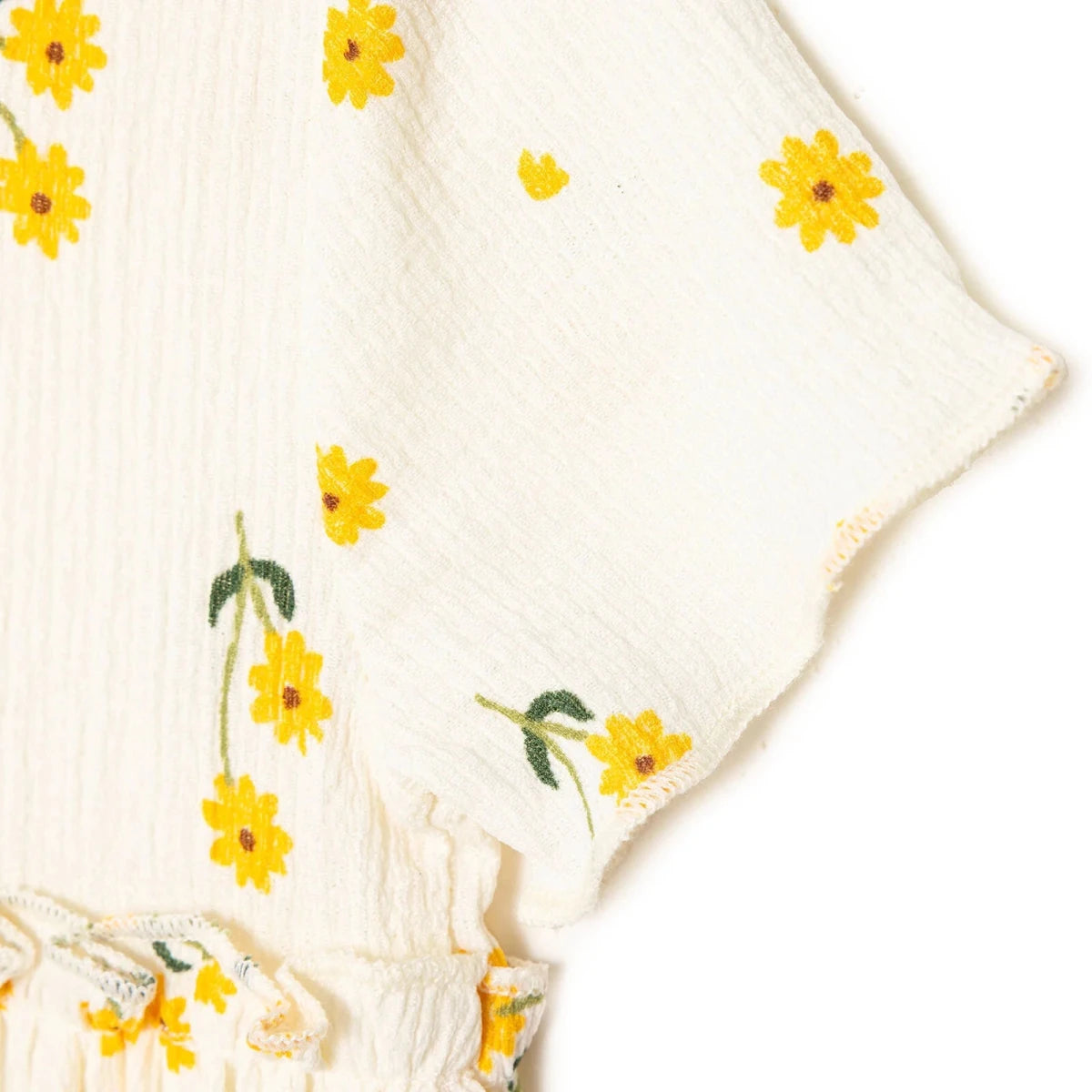 HelloBaby Girls Dress Floral Print Buttoned Sun Flower Crew Neck Short Length Short Sleeve - Ecru Printed Ecru Printed - ebebek