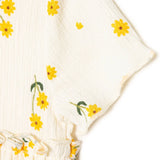 HelloBaby Girls Dress Floral Print Buttoned Sun Flower Crew Neck Short Length Short Sleeve - Ecru Printed Ecru Printed - ebebek
