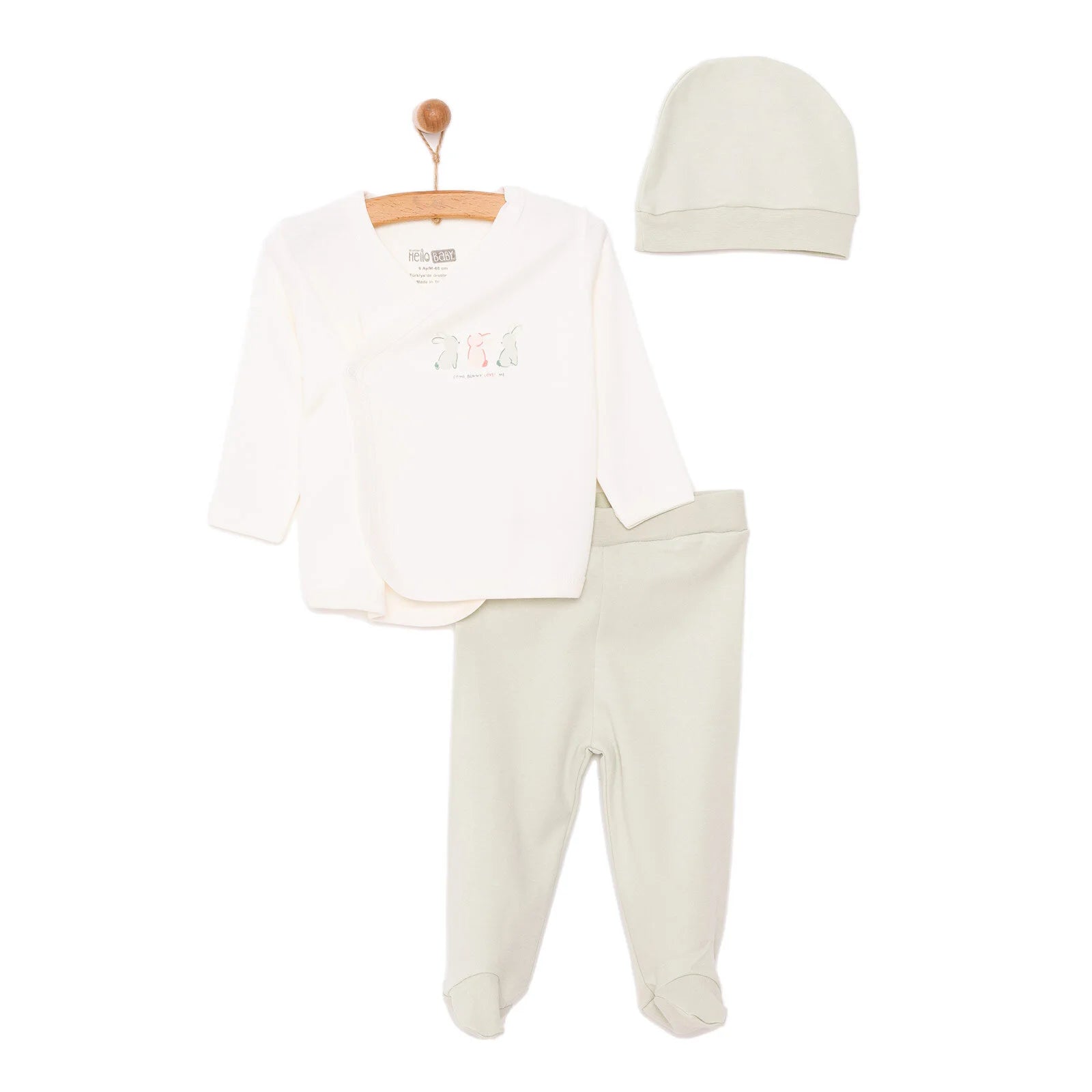 HelloBaby Newborn Baby Top - Hat - Footed Bottom - Ecru - ebebek - Black Friday