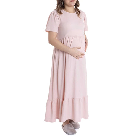 Baby Mom Mother Maternity Dress Crew Neck Full Length Short Sleeve - Powder Powder - ebebek