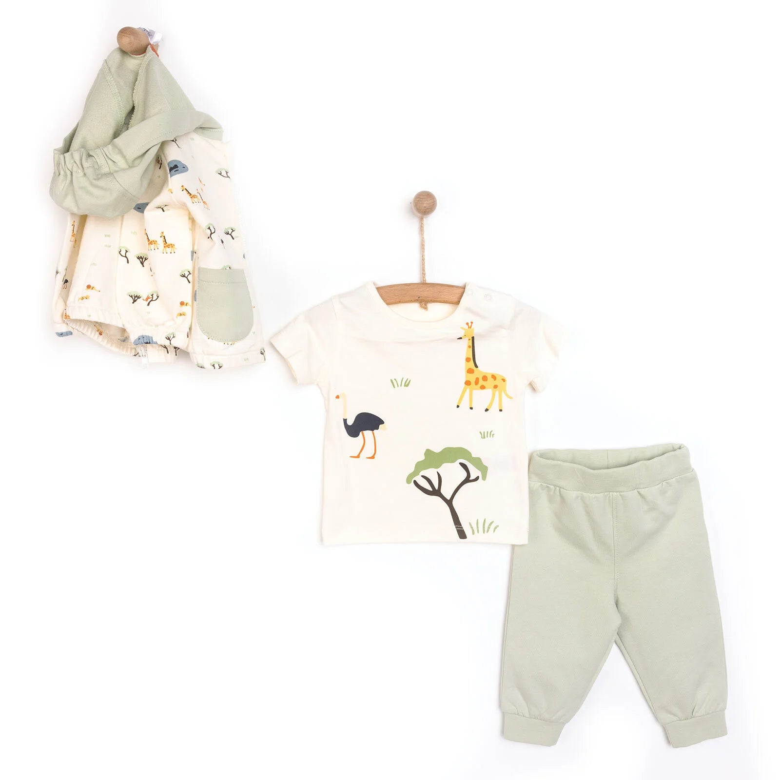 Bebetto Newborn Baby Boy Safari Hooded Cardigan - Sweatshirt - Footless Bottom - Multicolour - ebebek - Black Friday