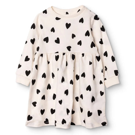 HelloBaby Girls Dress Heart Crew Neck Long Sleeve - Ecru Printed Ecru Printed - ebebek
