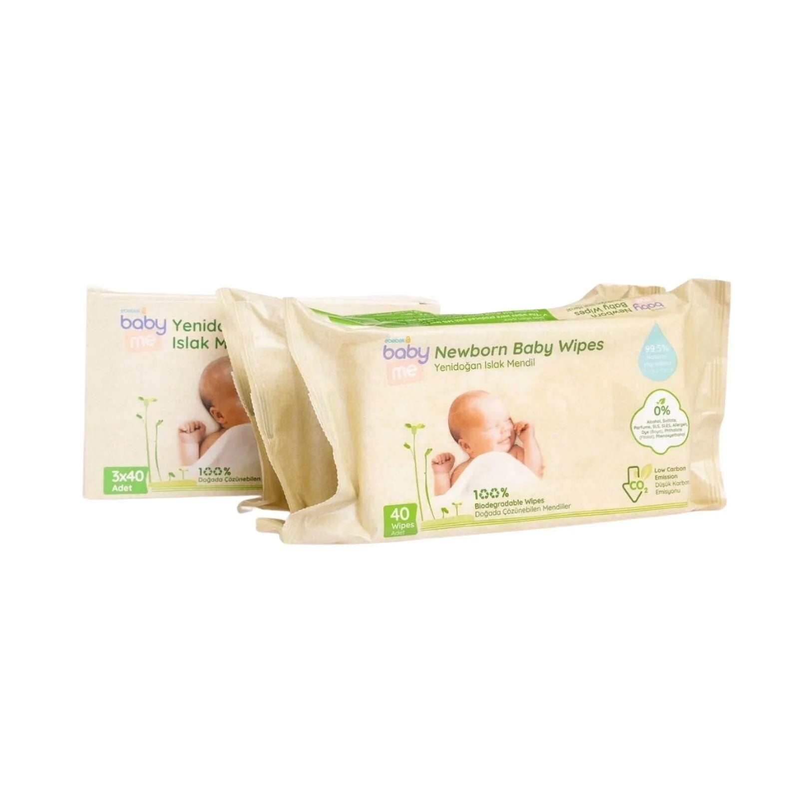 baby me Newborn Baby Biodegradable Wipes 3x40 pcs - ebebek - Black Friday