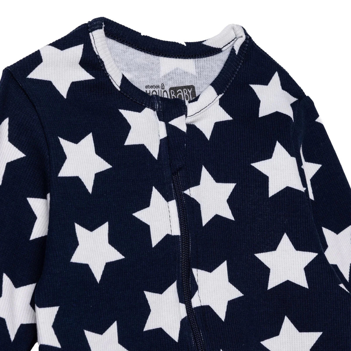 Baby Boy Footed Sleepsuit Star Print Zip Fastening Crew Neck - Navy Blue Navy Blue - ebebek