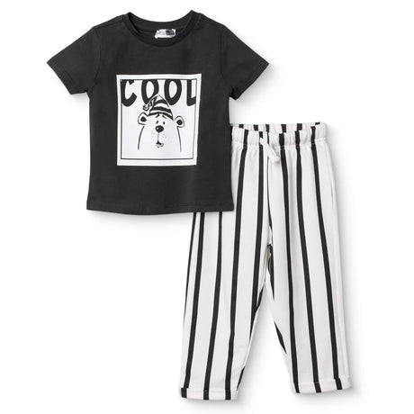 HelloBaby Boys T-Shirt & Trousers Set Bear Print Cool Boy Crew Neck Full Length Short Sleeve - Anthracite Anthracite - ebebek