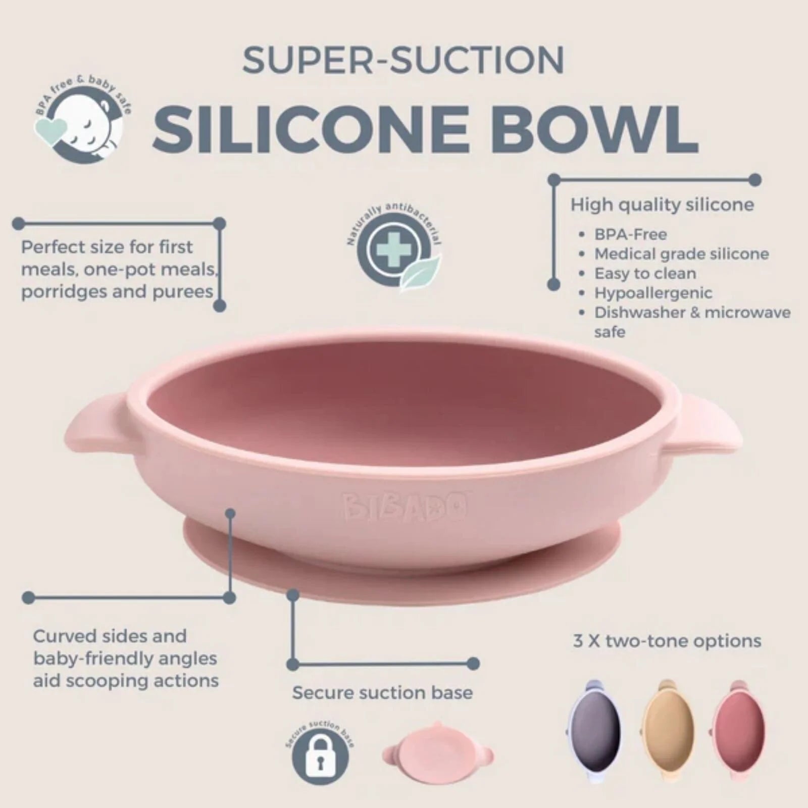 Bibado Silicone Suction Bowl - Blush - ebebek - Black Friday