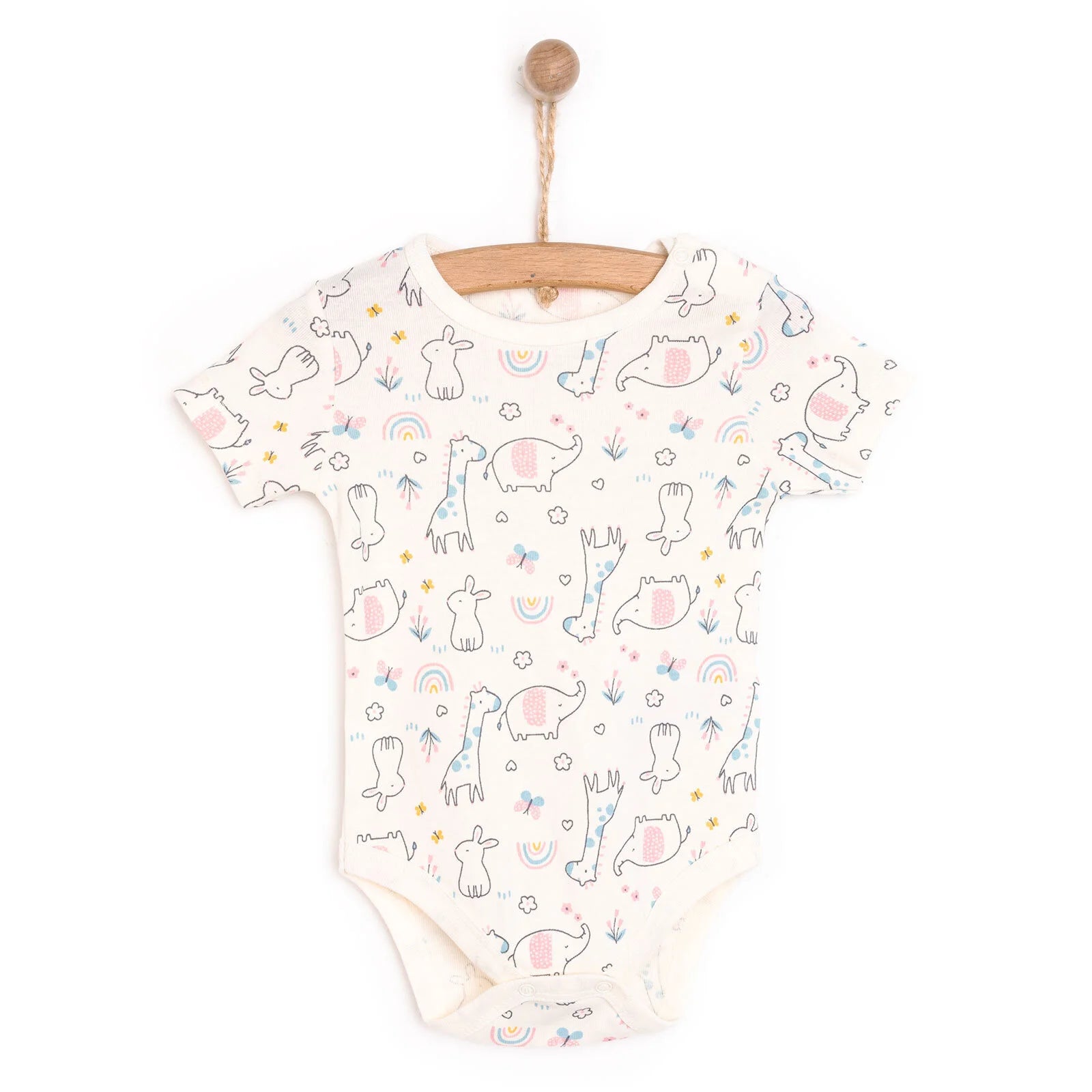 HelloBaby Animal Patternet Short Sleeve Body - Ecru - ebebek - Black Friday