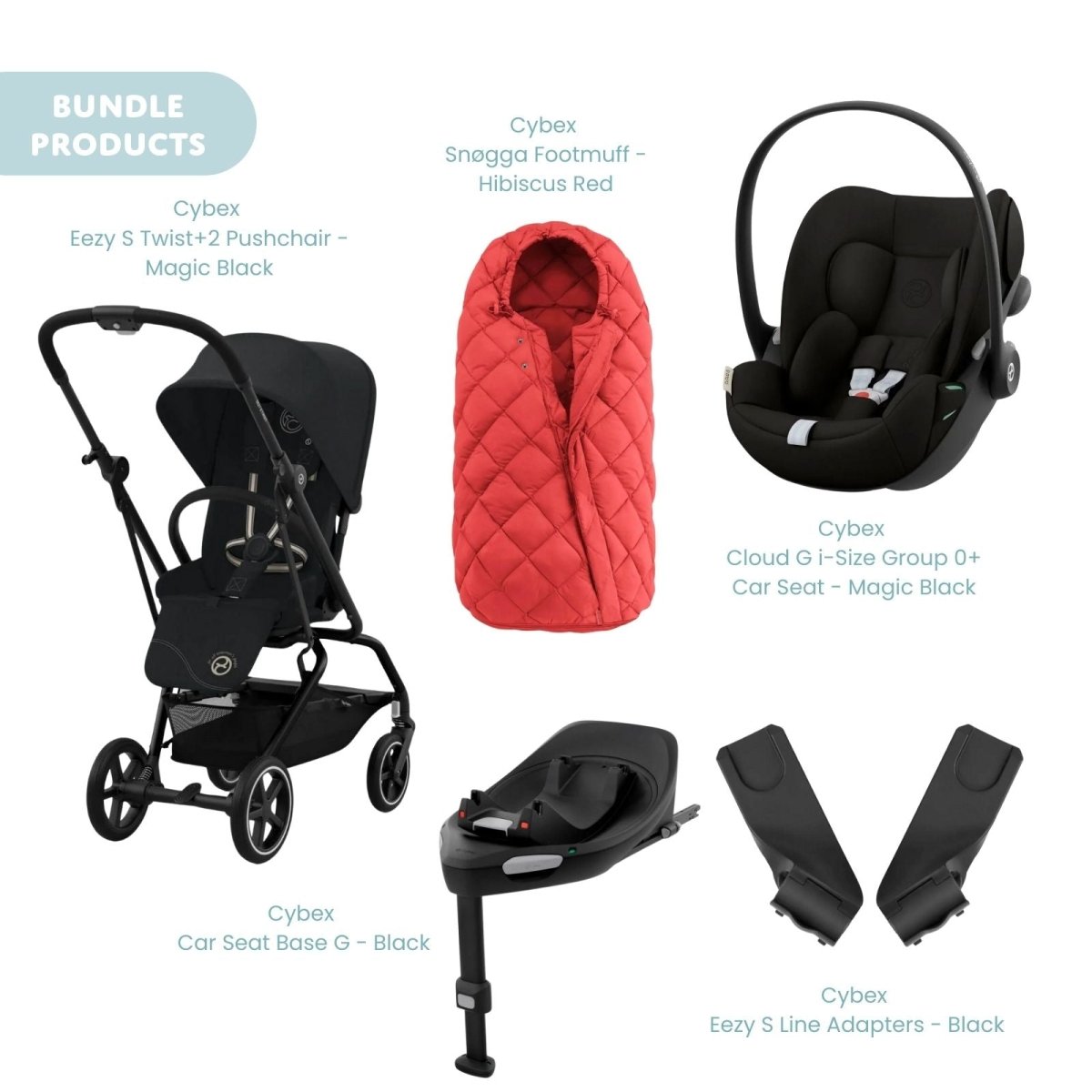 Cybex Eezy S Twist+2 Pushchair with Cloud G Car Seat & Base & Snøgga Footmuff Travel System Bundle - Magic Black - ebebek - Christmas