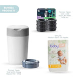 Tommee Tippee Twist & Click Nappy Bin & 6 Refill Cassettes & 2 baby me Newborn Size 1 Nappies Bundle