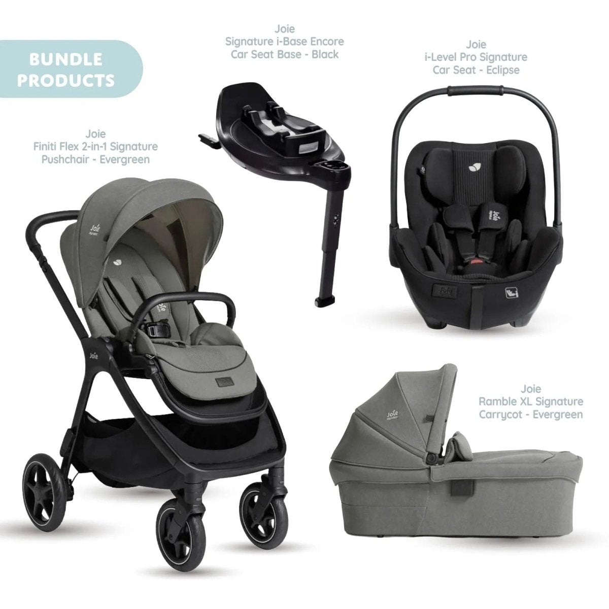 Joie Finit Flex Signature Pushchair with I - Level Car Seat & Base & Ramble XL Signature Carrycot Travel System - Evergreen - ebebek - Christmas