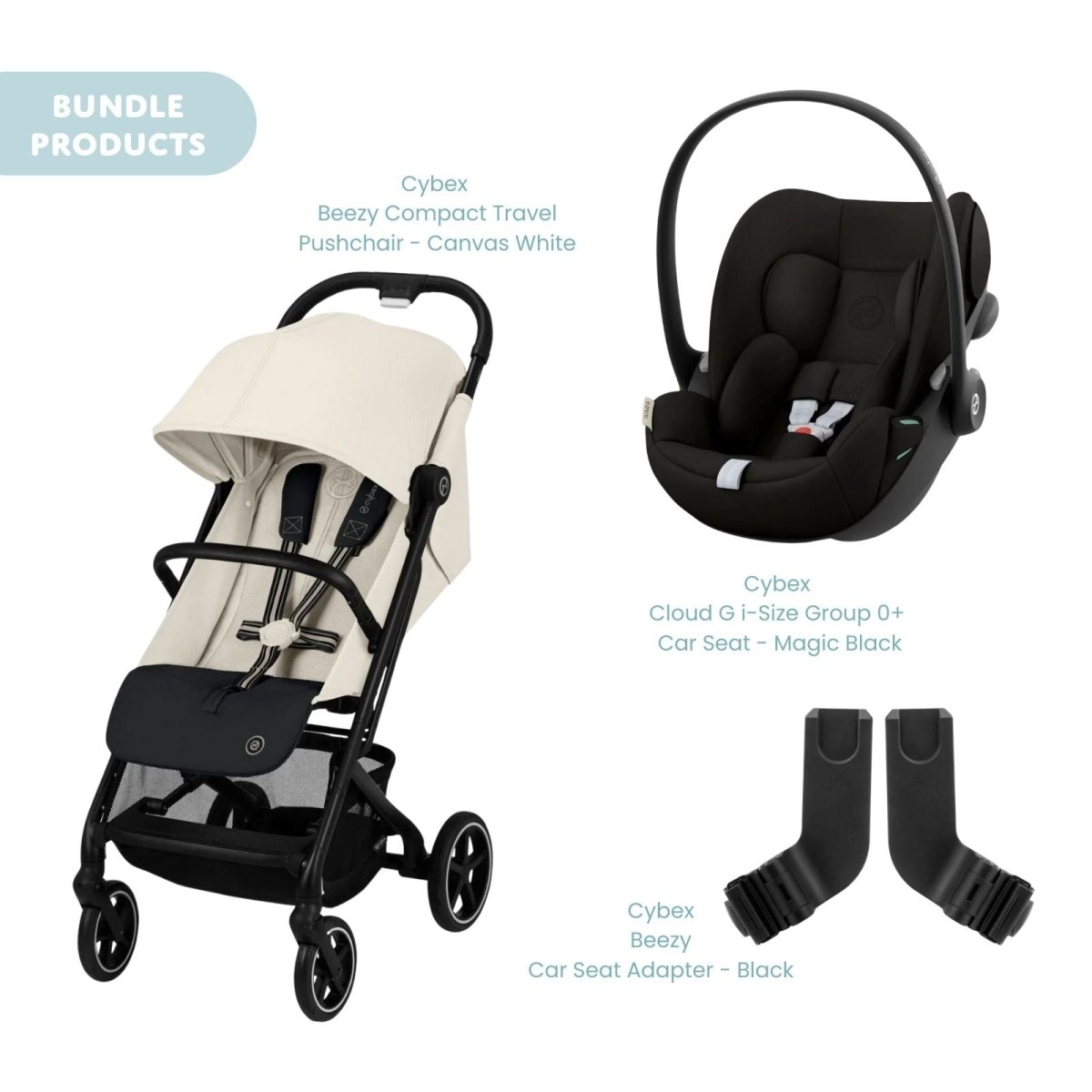 Cybex Beezy Compact Pushchair with Cloud G Car Seat Travel System Bundle - Canvas White - ebebek - Christmas