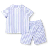 HelloBaby Boys Short Sleeve Pyjamas Set Striped Buttoned Peter Pan Collar Short Length Short Sleeve - Blue Blue - ebebek