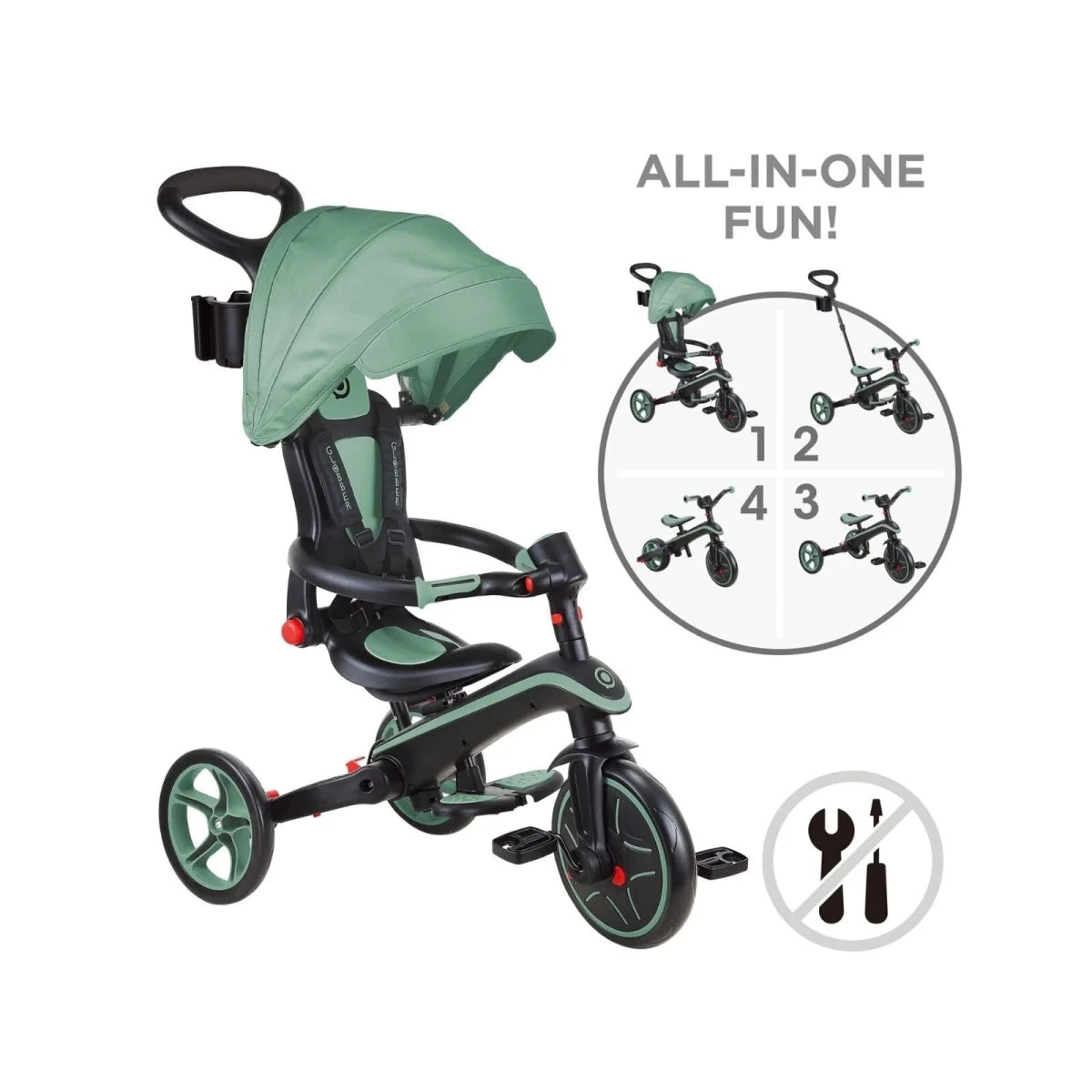 Globber 4 - in - 1 Explorer Trike Foldable - Olive - ebebek