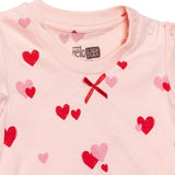 Baby Girl Short Sleeve Pyjamas Set Heart Print Snap Fastening Crew Neck - Pink Pink - ebebek
