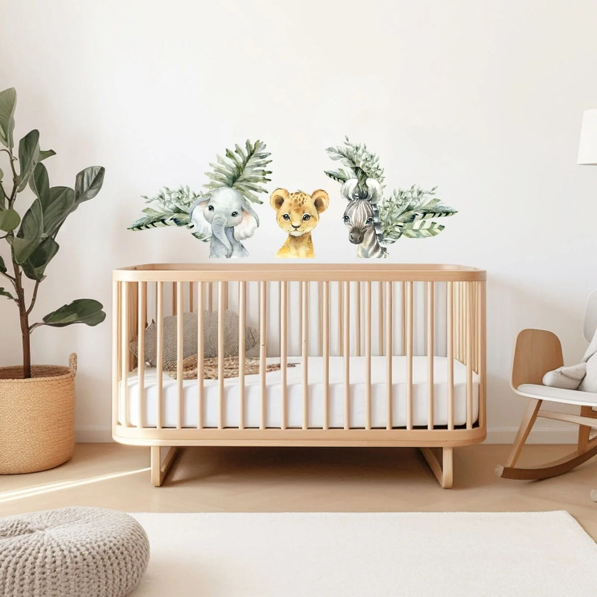 Live Vida Baby Safari Wall Sticker Leafy Elephant & Lion & Zebra 3 pcs ...