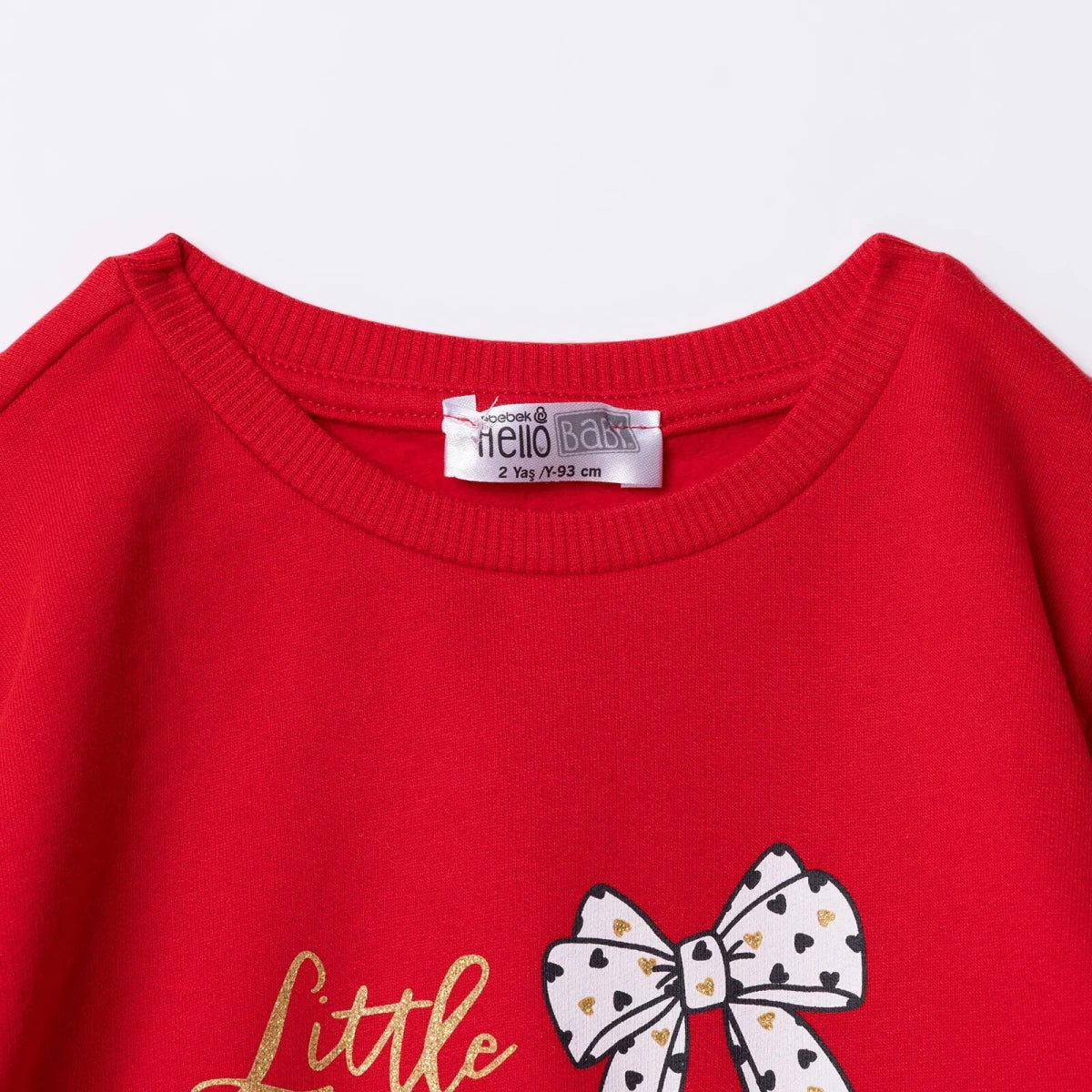 HelloBaby Motto Girl Sweatshirt - Leggings - Red Red - ebebek