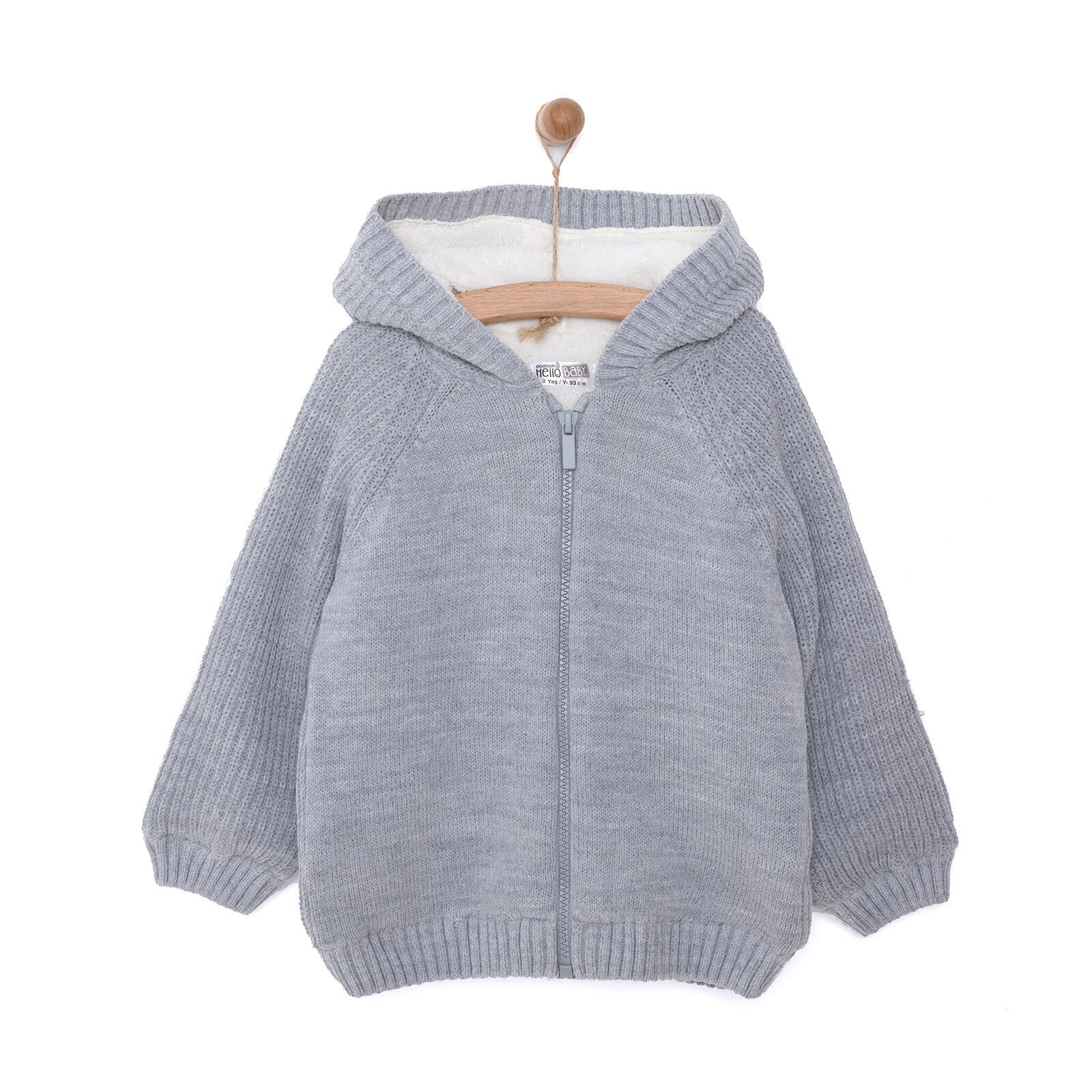HelloBaby Basic Unisex Plush Knit Cardigan - Grey Melange - ebebek - Black Friday