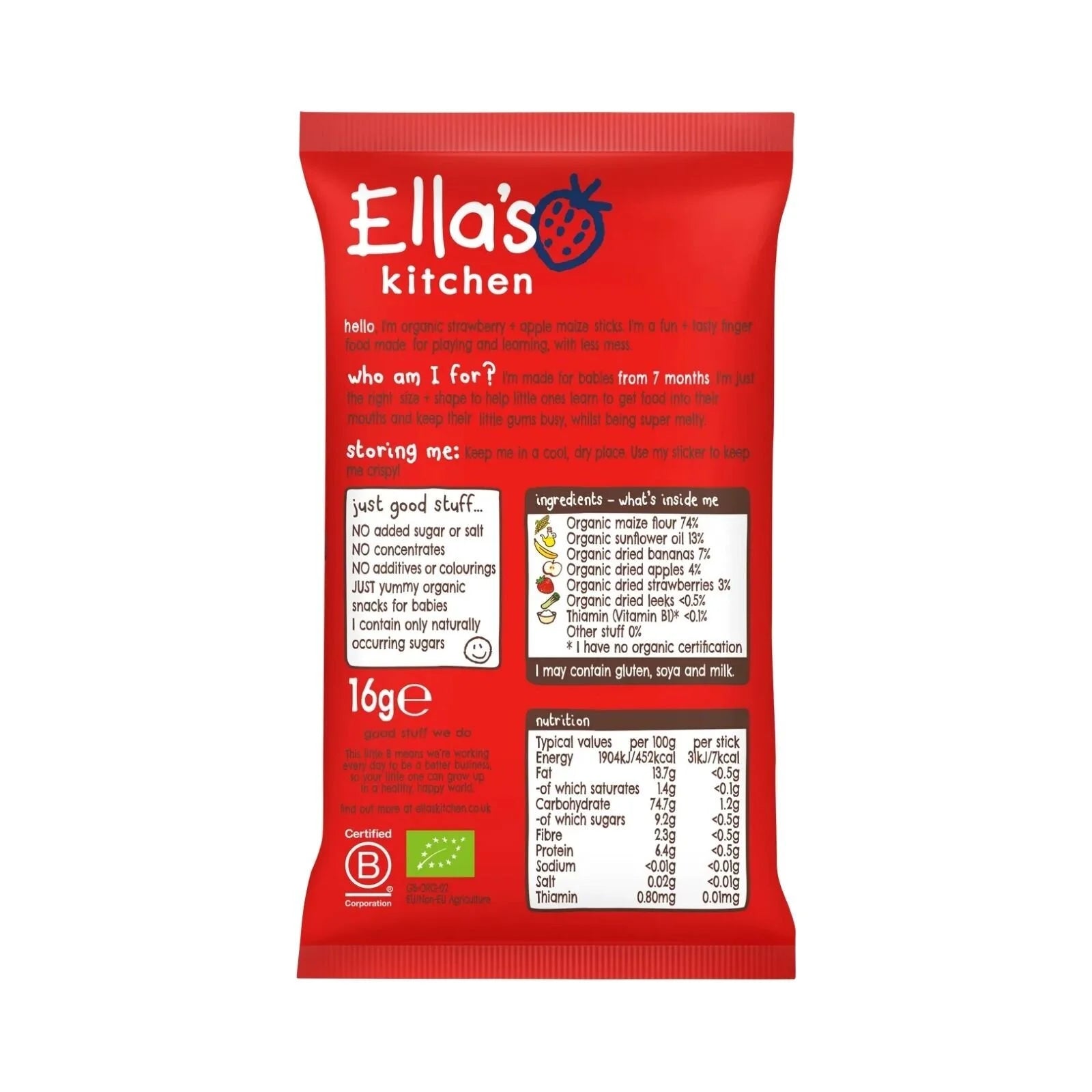 Ella's Kitchen Strawberry & Apple Melty Sticks Baby Snack 7+ months 16g - ebebek - Black Friday