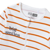 Baby Boy Footed Sleepsuit Striped Zip Fastening Crew Neck - Ecru Ecru - ebebek