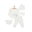 Aziz Bebe 5 Piece Happy Little Bear Print Envelope Neck Baby Hospital Bag Set (Newborn) Ecru - ebebek